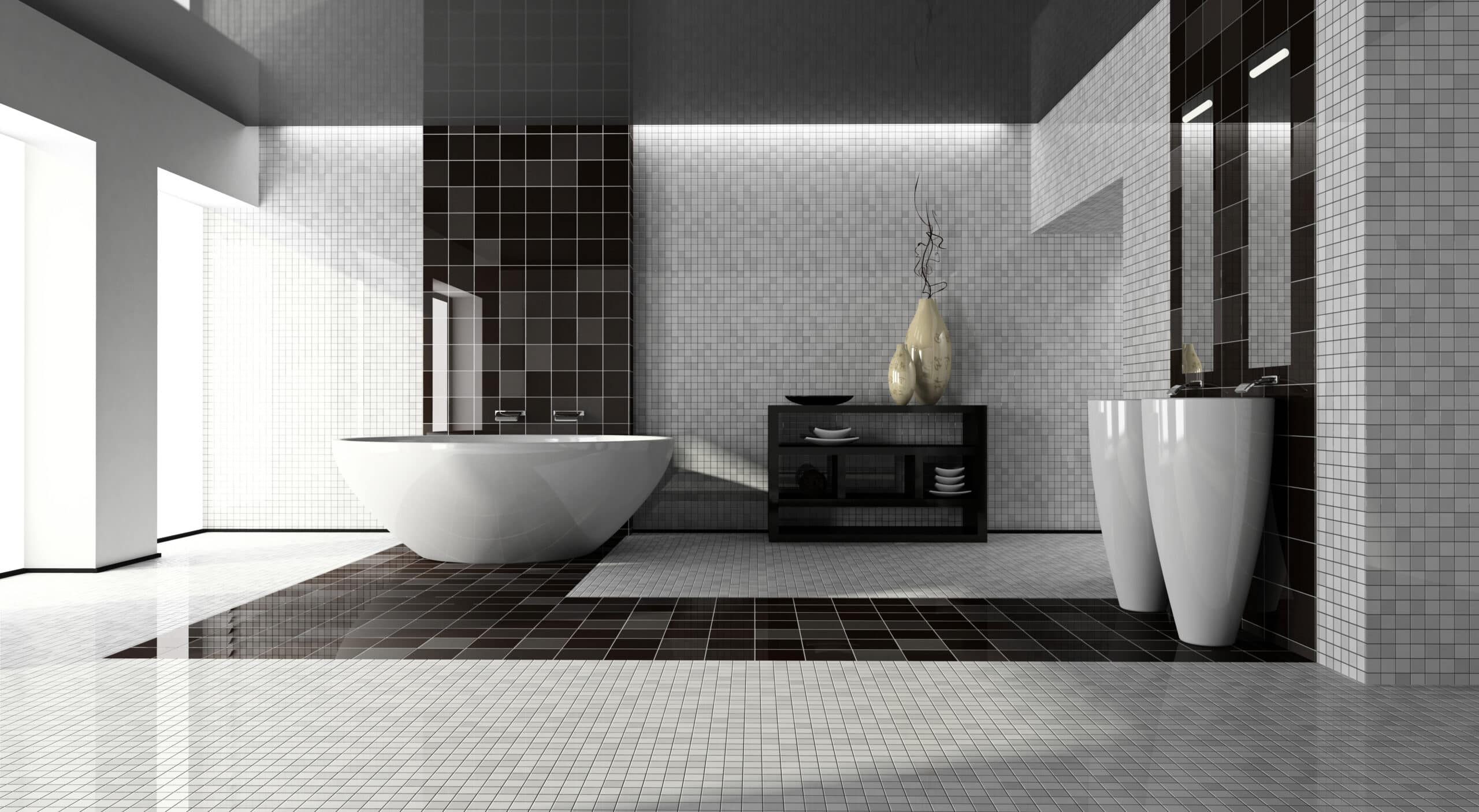black and white floor tiles