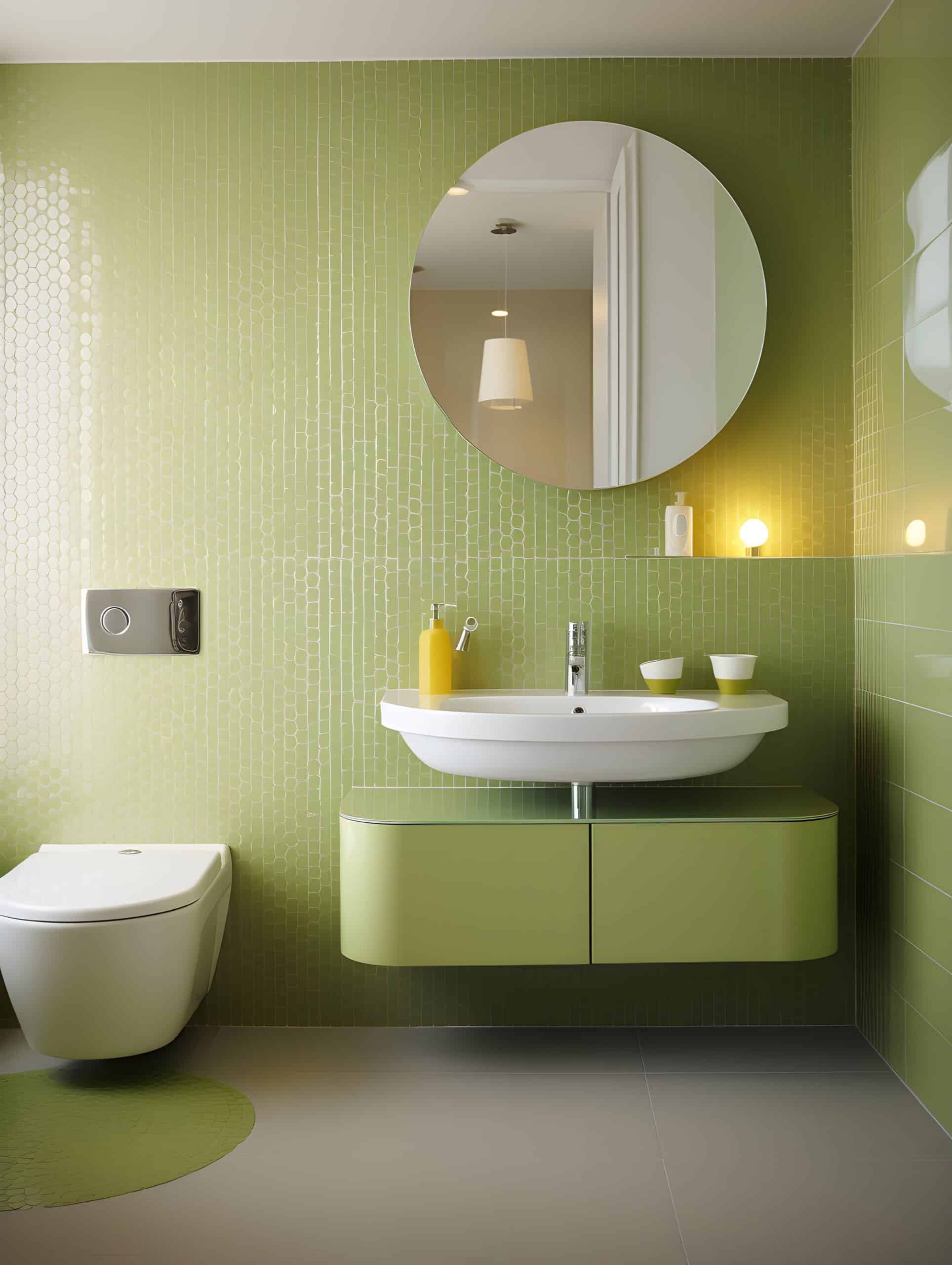 bathroom with green tiles