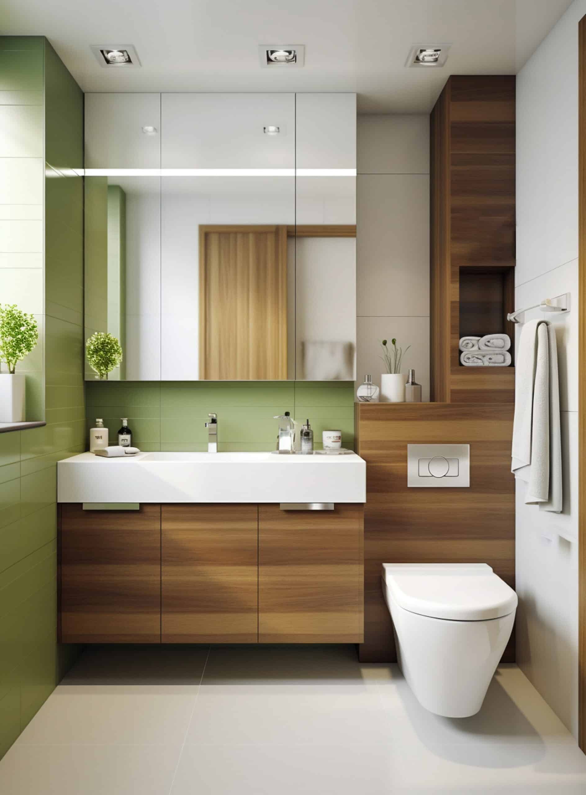small bathroom with wooden cabinets